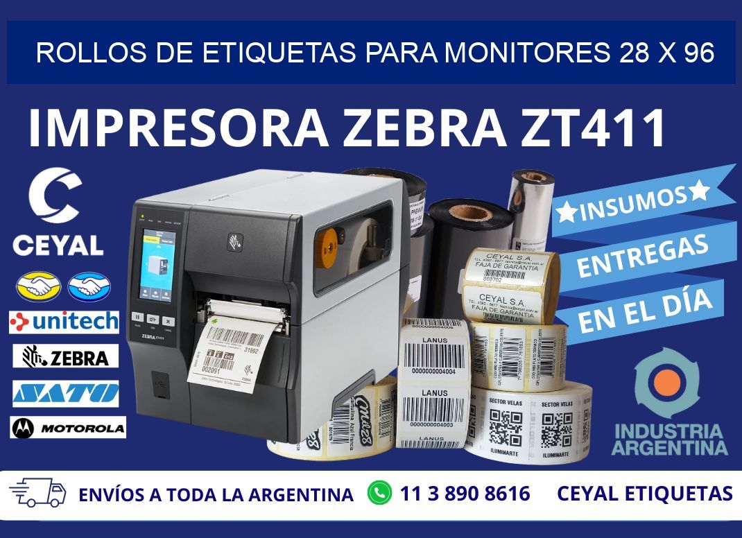 ROLLOS DE ETIQUETAS PARA MONITORES 28 x 96