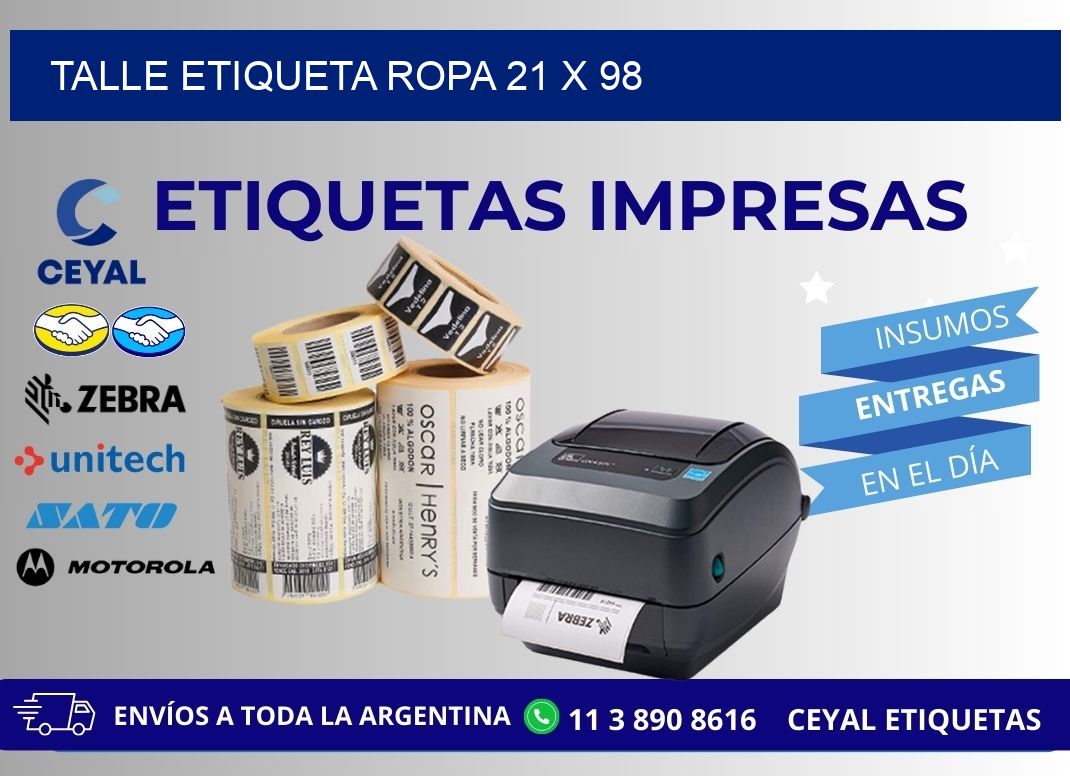 TALLE ETIQUETA ROPA 21 x 98
