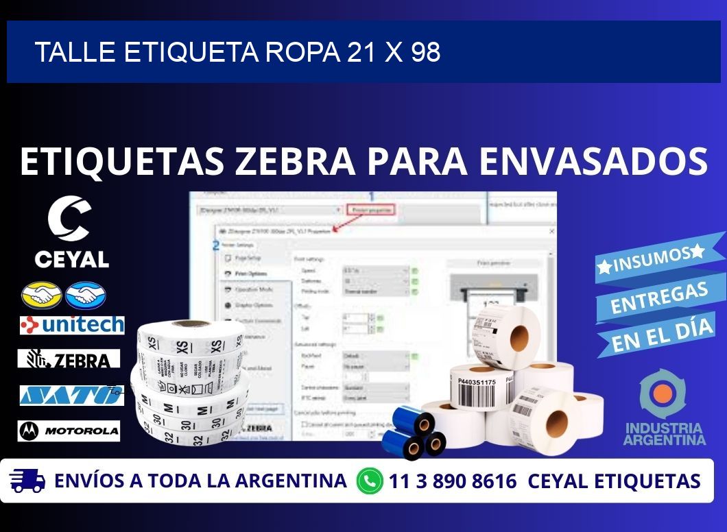 TALLE ETIQUETA ROPA 21 x 98