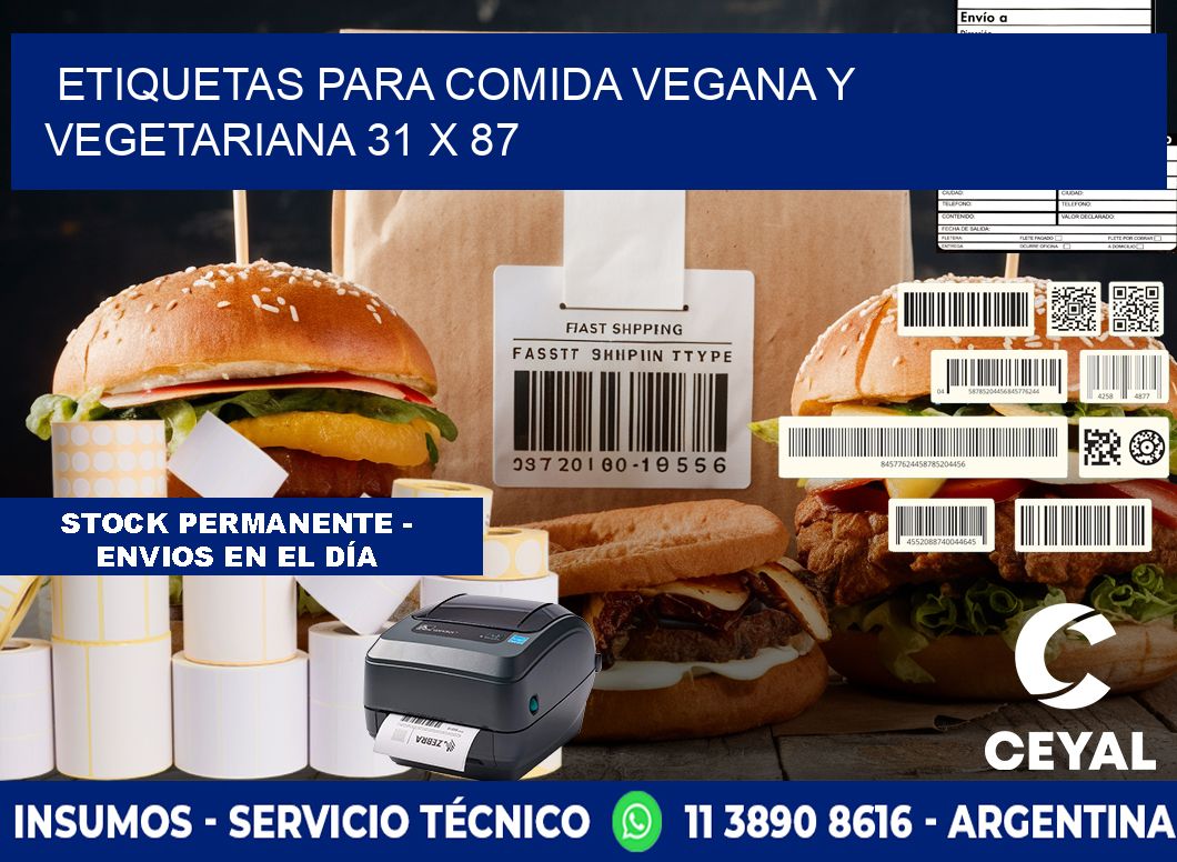 Etiquetas para comida vegana y vegetariana 31 x 87