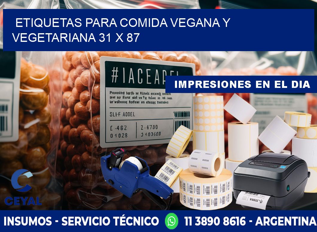 Etiquetas para comida vegana y vegetariana 31 x 87