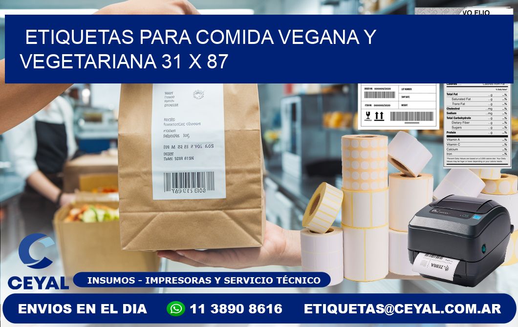 Etiquetas para comida vegana y vegetariana 31 x 87