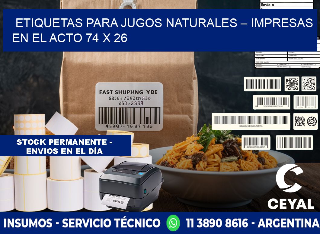 Etiquetas para jugos naturales – Impresas en el acto 74 x 26