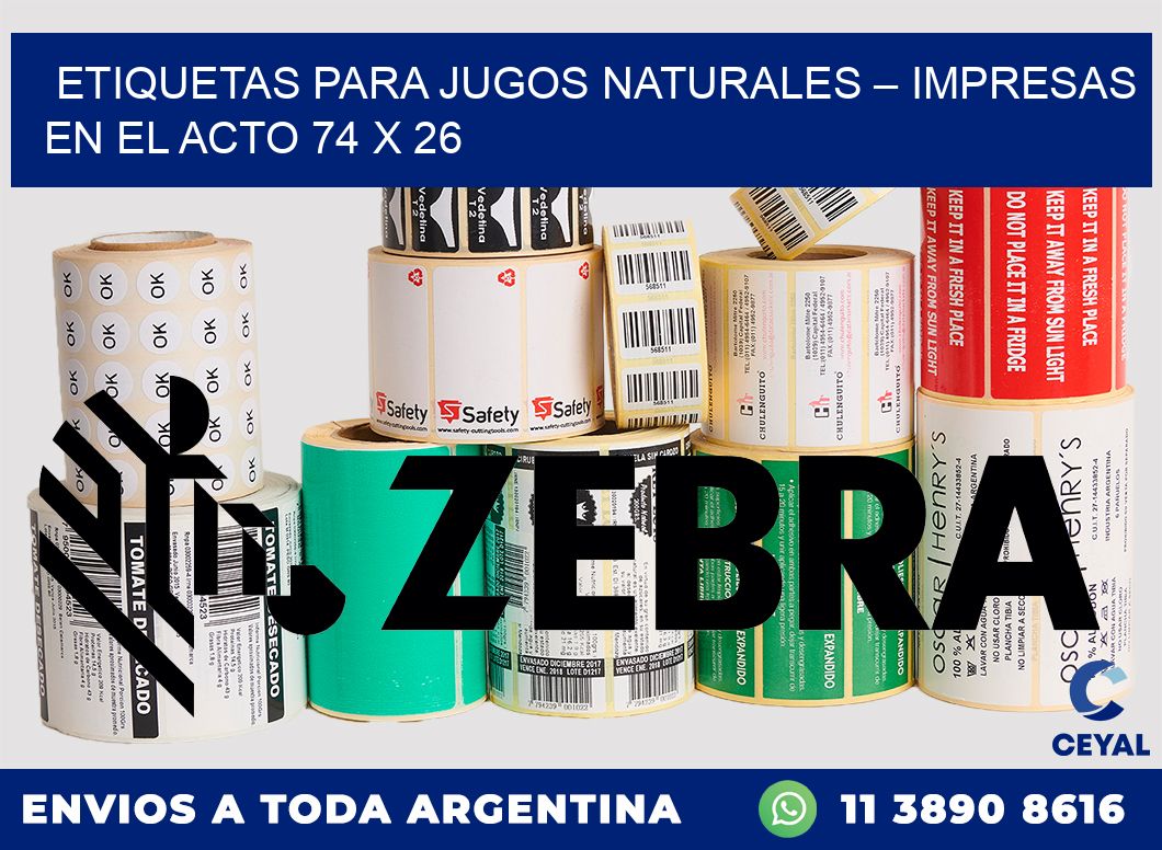 Etiquetas para jugos naturales – Impresas en el acto 74 x 26