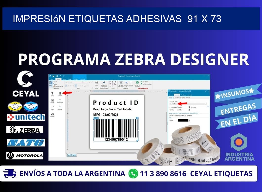 Impresión Etiquetas adhesivas 91 x 73