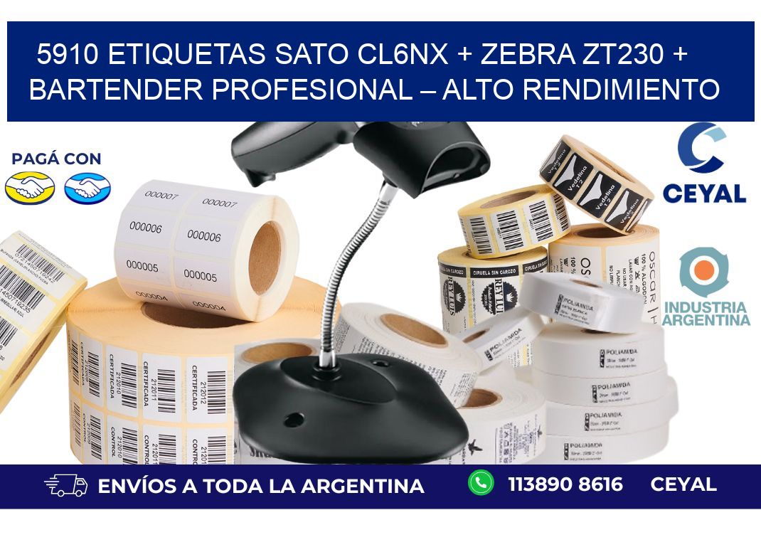 5910 ETIQUETAS SATO CL6NX + Zebra ZT230 + BarTender Profesional – Alto rendimiento