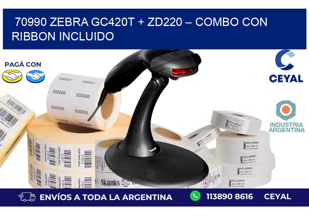 70990 Zebra GC420T + ZD220 – Combo con Ribbon Incluido