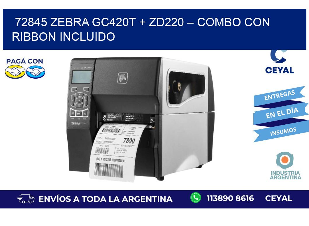 72845 Zebra GC420T + ZD220 – Combo con Ribbon Incluido