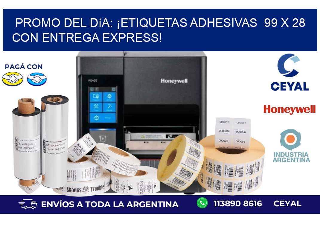 Promo del Día: ¡Etiquetas Adhesivas  99 x 28 con Entrega Express!