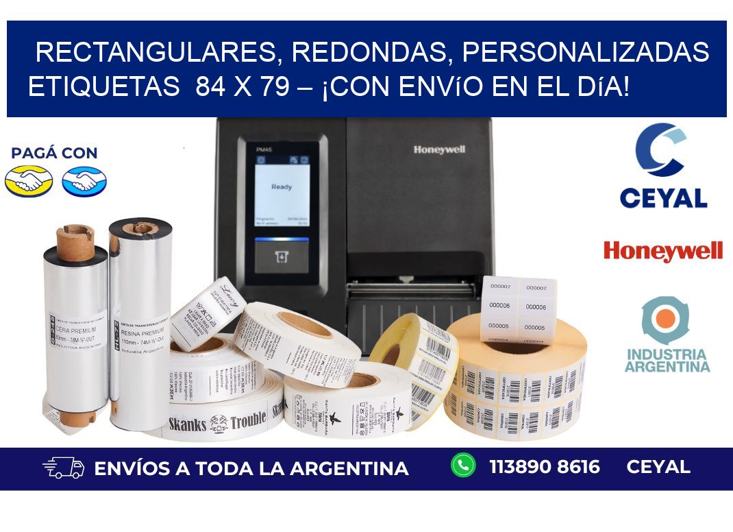 Rectangulares, Redondas, Personalizadas etiquetas  84 x 79 – ¡Con Envío en el Día!