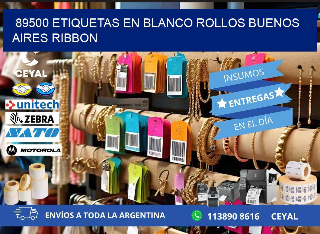 89500 ETIQUETAS EN BLANCO ROLLOS BUENOS AIRES RIBBON