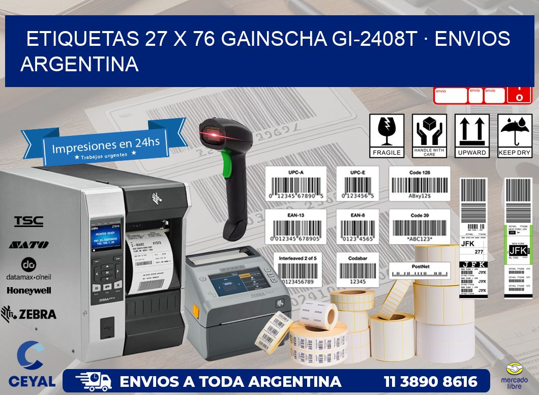 ETIQUETAS 27 x 76 GAINSCHA GI-2408T · ENVIOS ARGENTINA