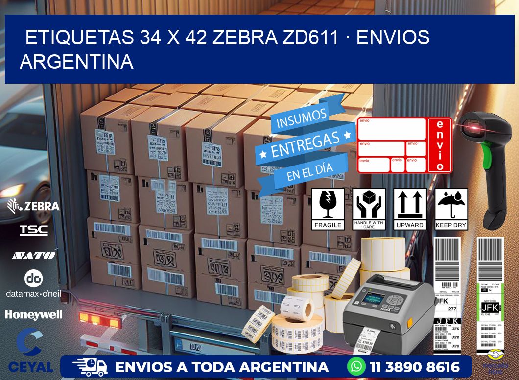 ETIQUETAS 34 x 42 ZEBRA ZD611 · ENVIOS ARGENTINA