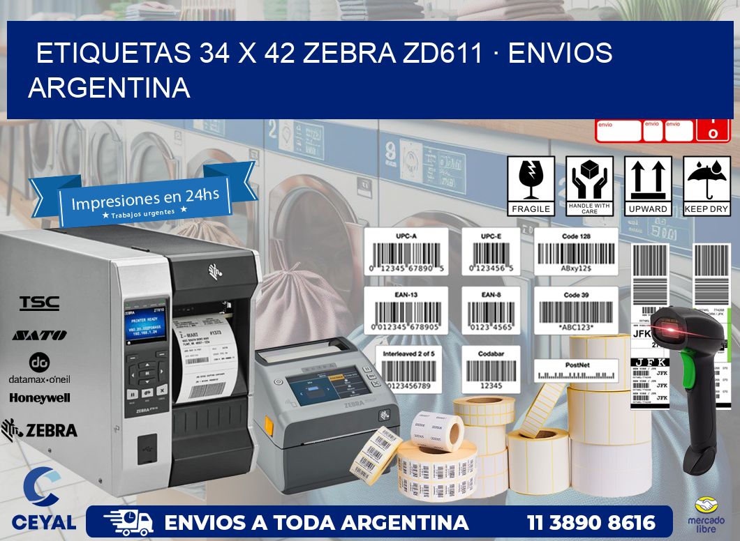 ETIQUETAS 34 x 42 ZEBRA ZD611 · ENVIOS ARGENTINA