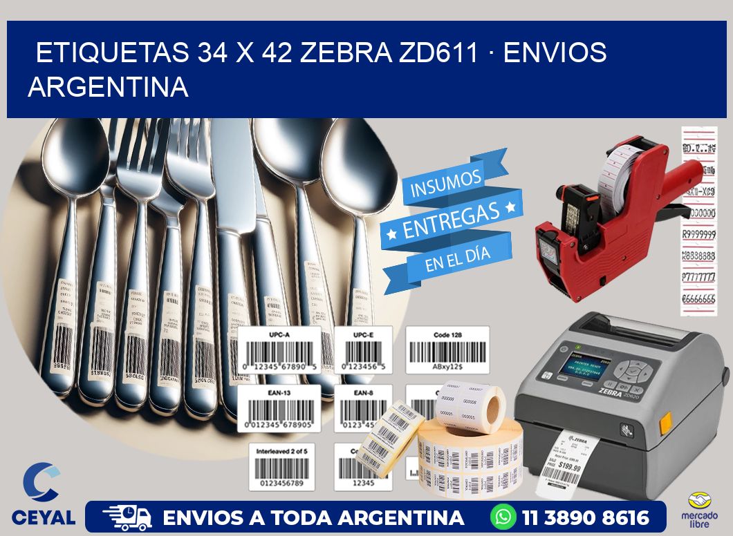 ETIQUETAS 34 x 42 ZEBRA ZD611 · ENVIOS ARGENTINA