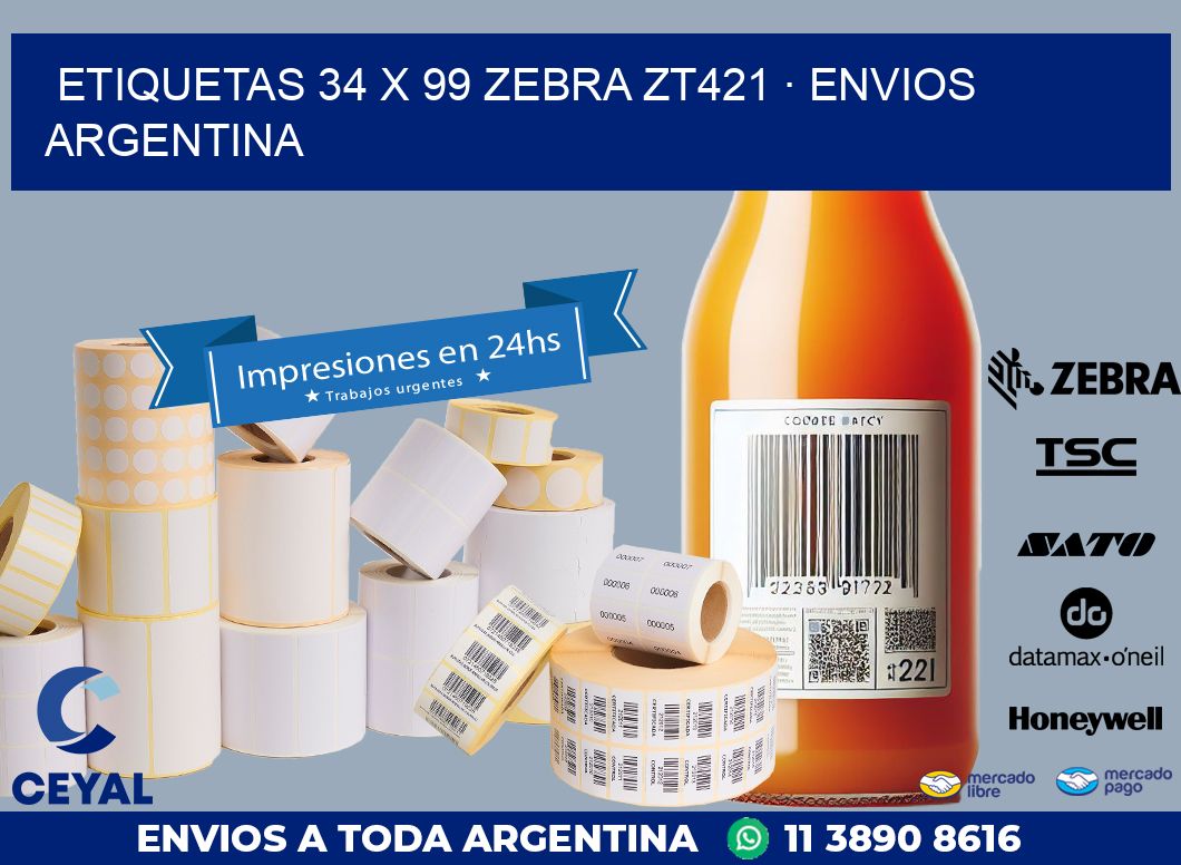 ETIQUETAS 34 x 99 ZEBRA ZT421 · ENVIOS ARGENTINA