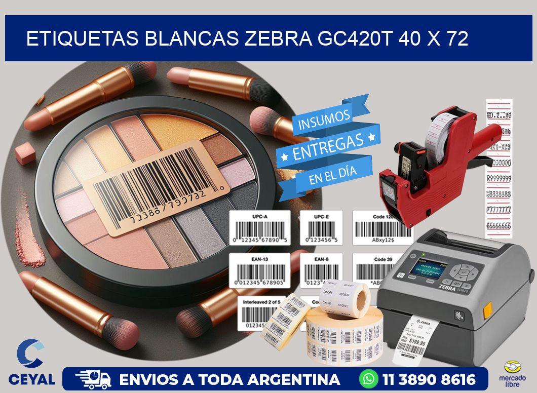 ETIQUETAS BLANCAS ZEBRA GC420T 40 x 72
