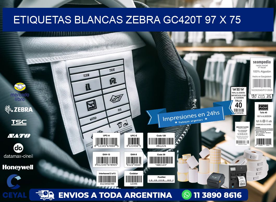 ETIQUETAS BLANCAS ZEBRA GC420T 97 x 75