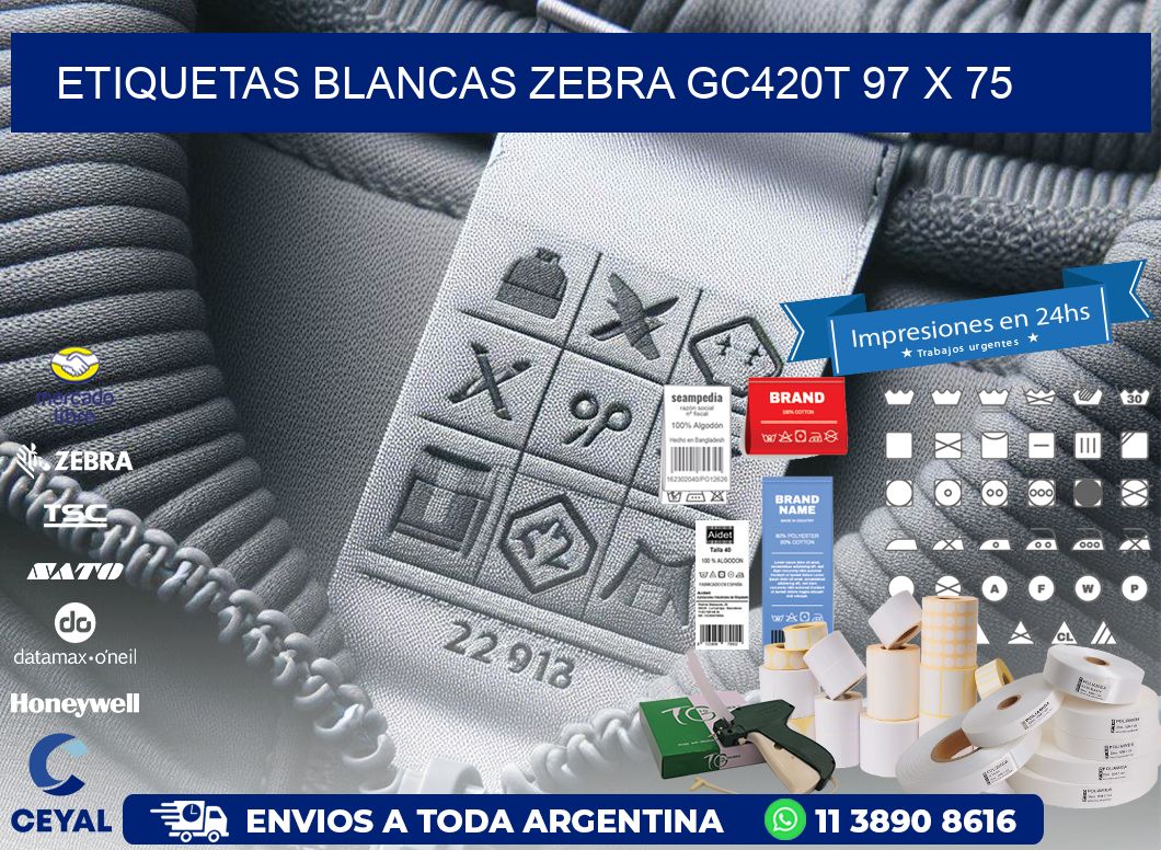 ETIQUETAS BLANCAS ZEBRA GC420T 97 x 75