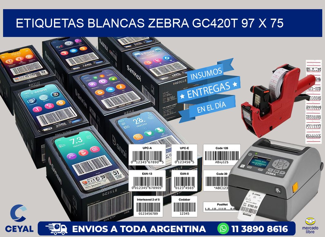 ETIQUETAS BLANCAS ZEBRA GC420T 97 x 75