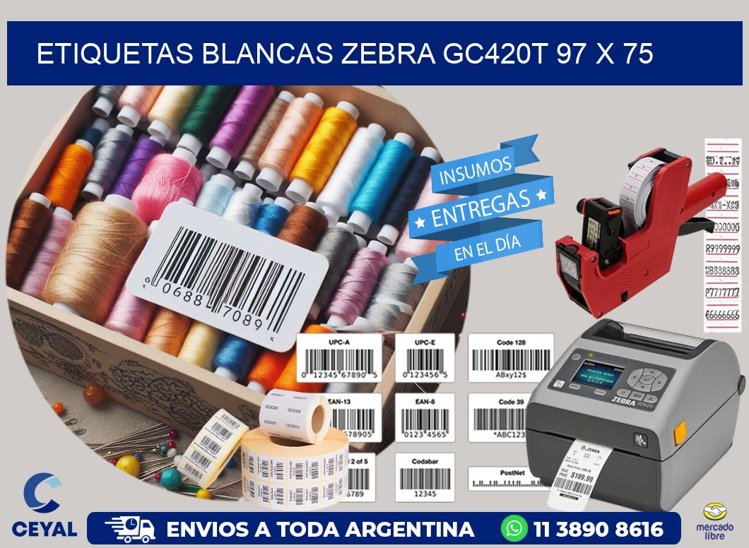 ETIQUETAS BLANCAS ZEBRA GC420T 97 x 75
