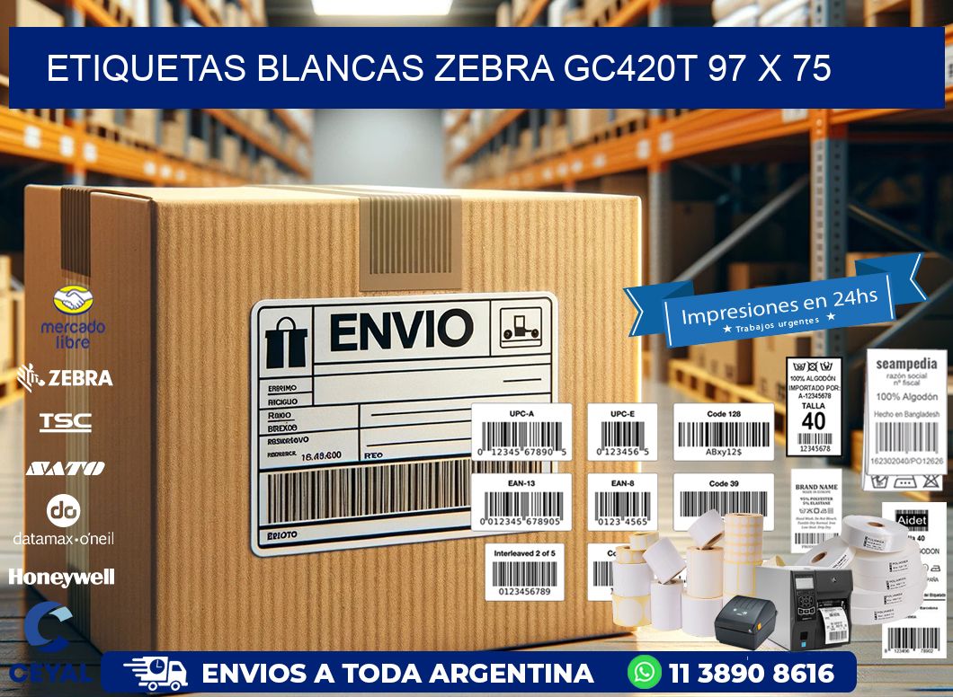 ETIQUETAS BLANCAS ZEBRA GC420T 97 x 75