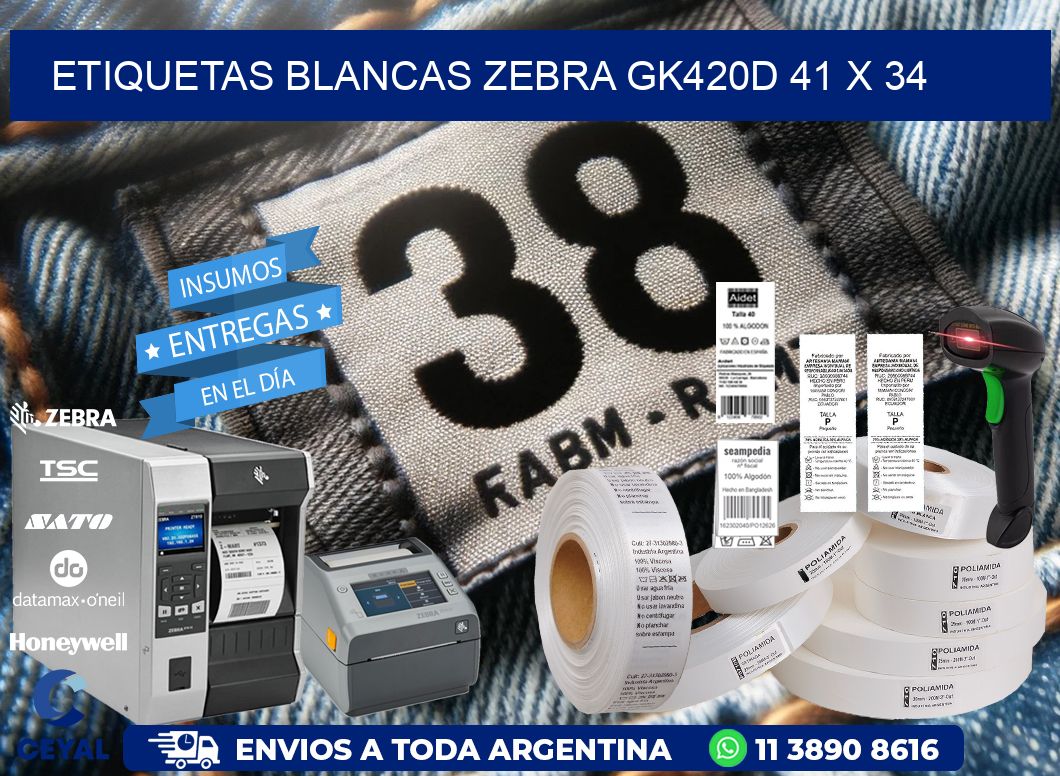 ETIQUETAS BLANCAS ZEBRA GK420D 41 x 34