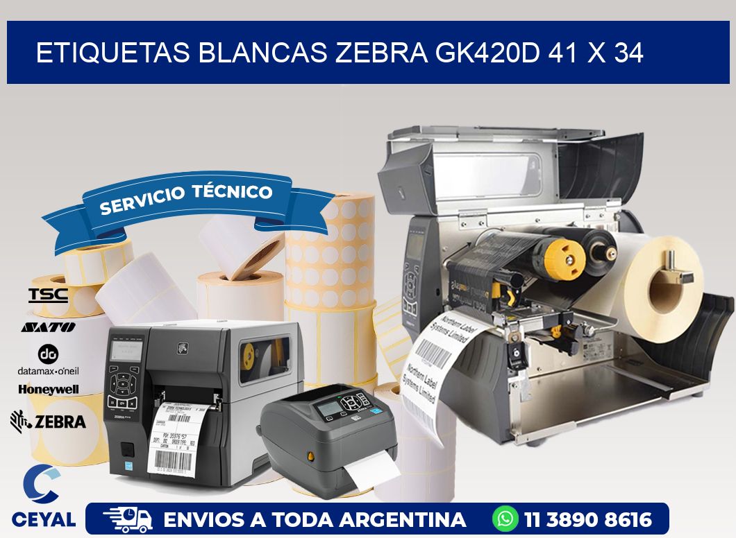 ETIQUETAS BLANCAS ZEBRA GK420D 41 x 34