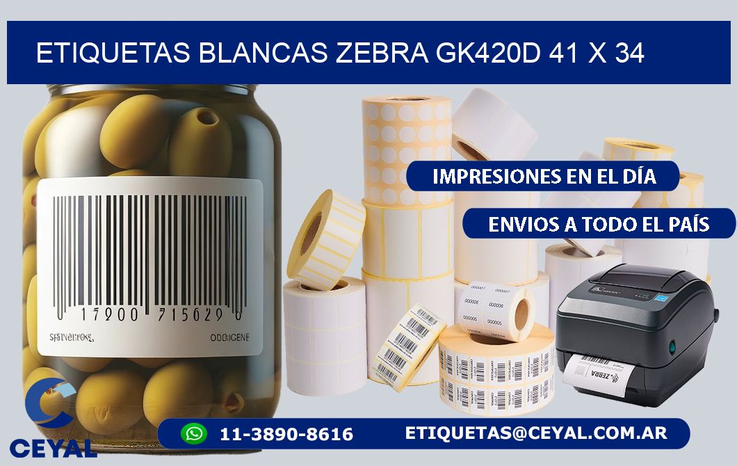 ETIQUETAS BLANCAS ZEBRA GK420D 41 x 34