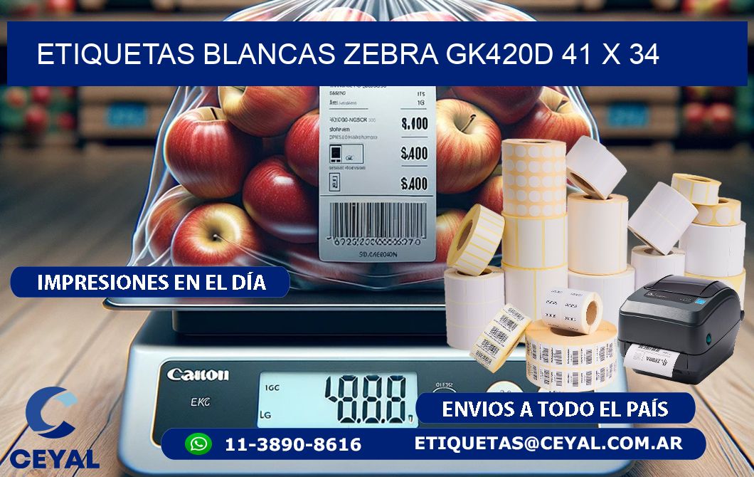 ETIQUETAS BLANCAS ZEBRA GK420D 41 x 34