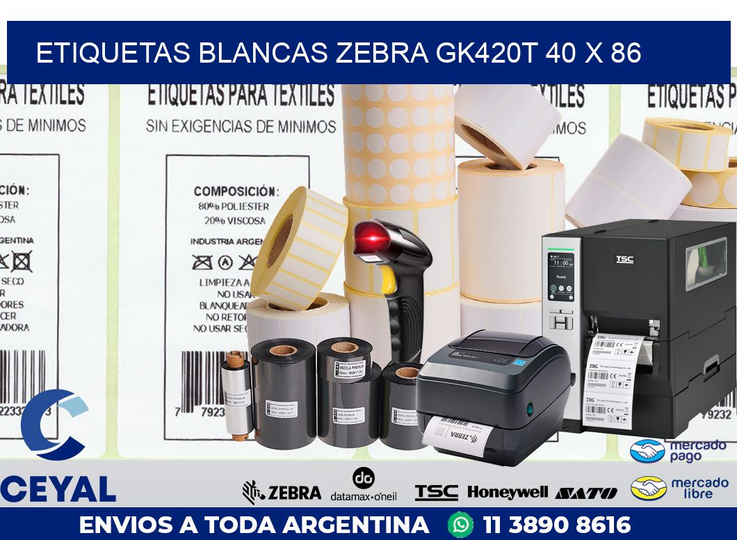 ETIQUETAS BLANCAS ZEBRA GK420T 40 x 86
