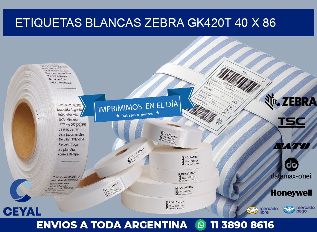 ETIQUETAS BLANCAS ZEBRA GK420T 40 x 86