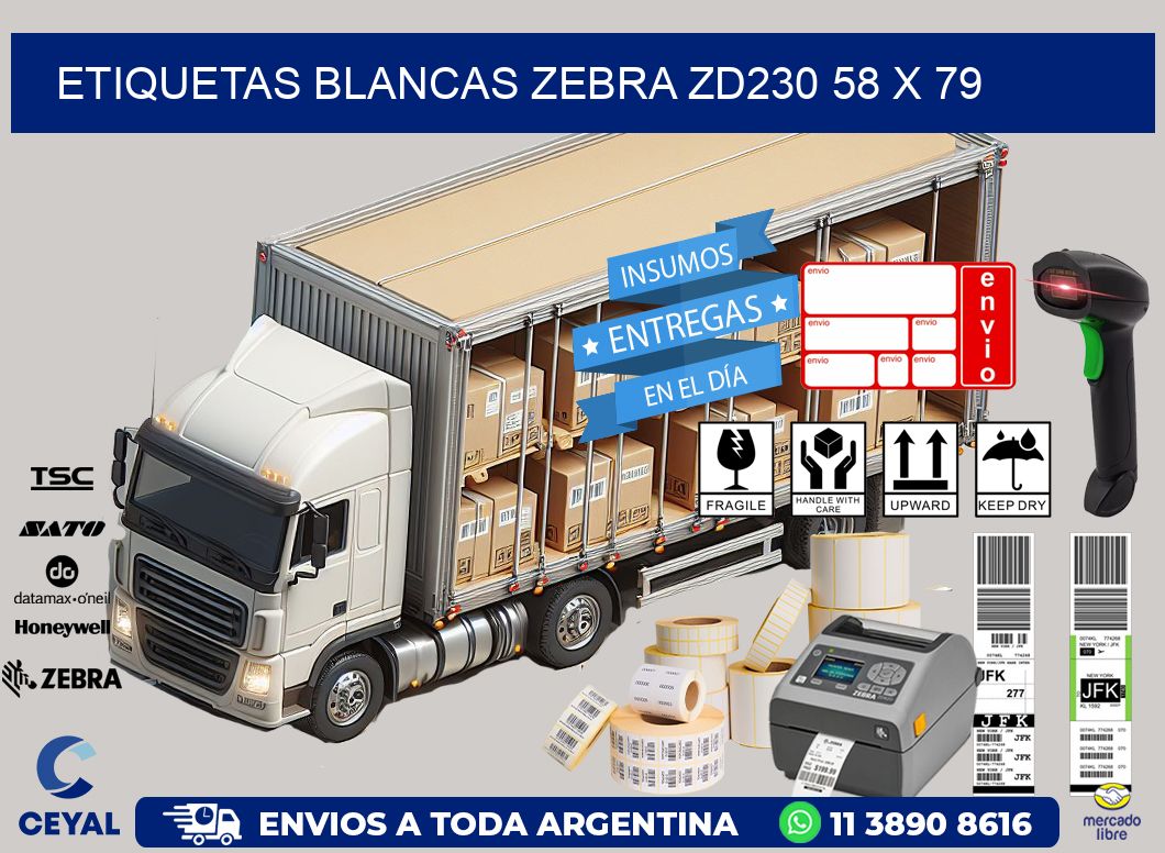 ETIQUETAS BLANCAS ZEBRA ZD230 58 x 79