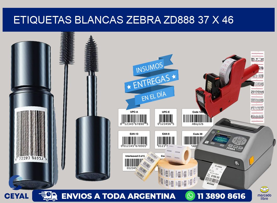 ETIQUETAS BLANCAS ZEBRA ZD888 37 x 46