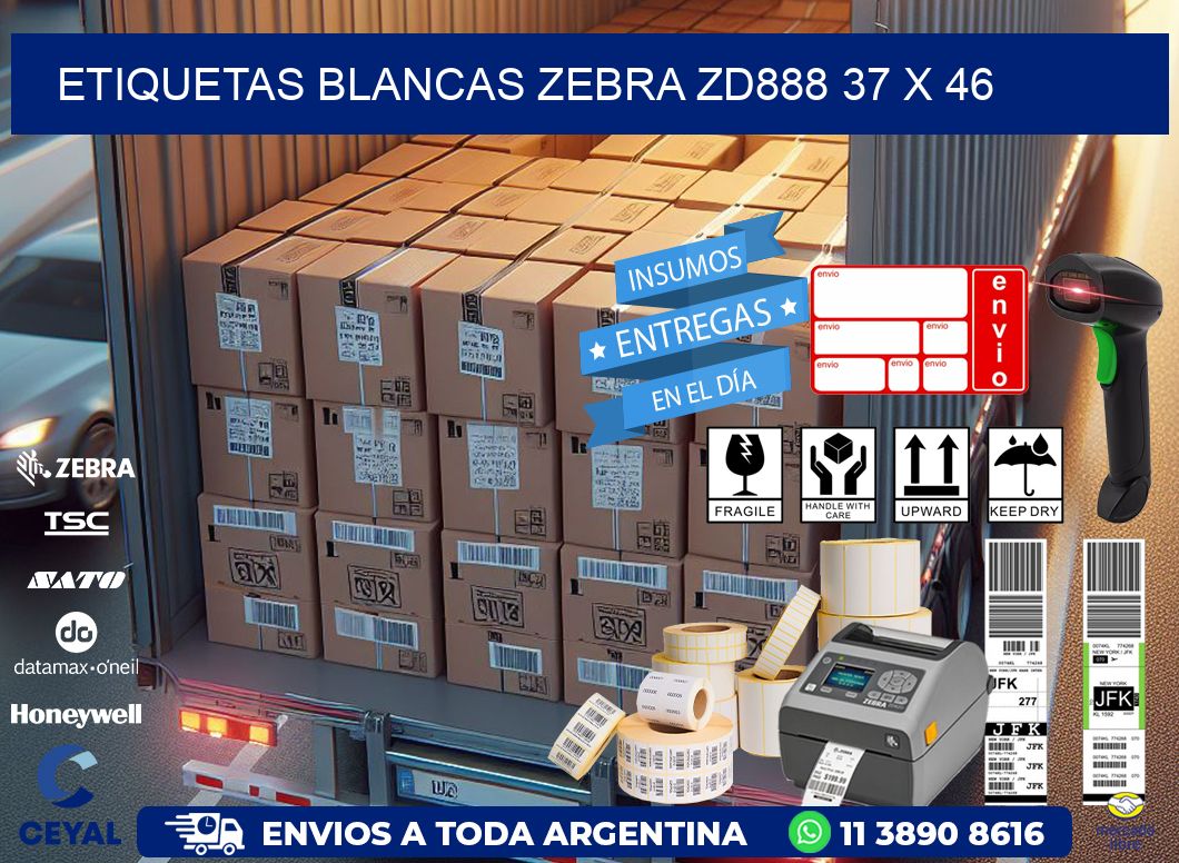 ETIQUETAS BLANCAS ZEBRA ZD888 37 x 46