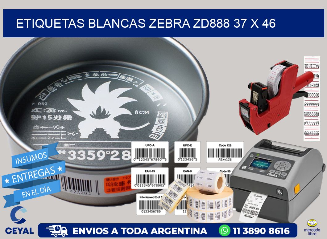ETIQUETAS BLANCAS ZEBRA ZD888 37 x 46