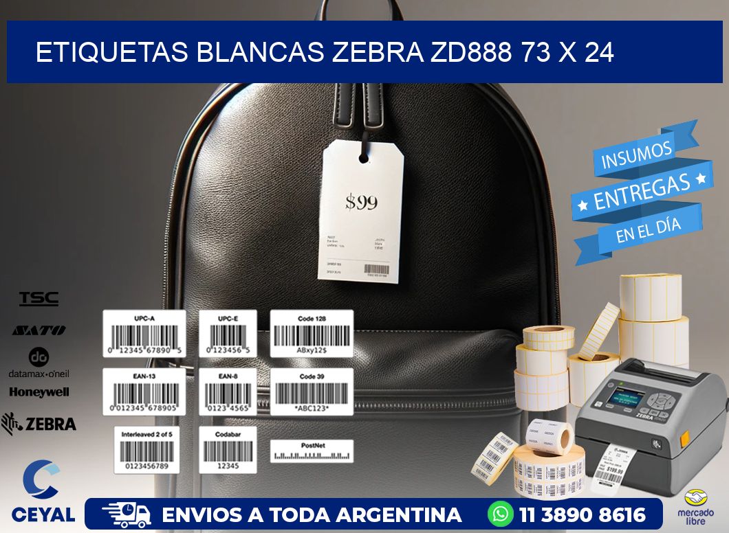 ETIQUETAS BLANCAS ZEBRA ZD888 73 x 24
