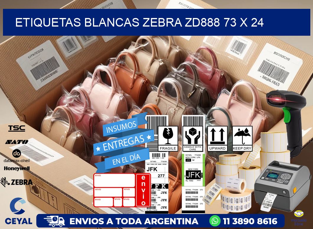 ETIQUETAS BLANCAS ZEBRA ZD888 73 x 24