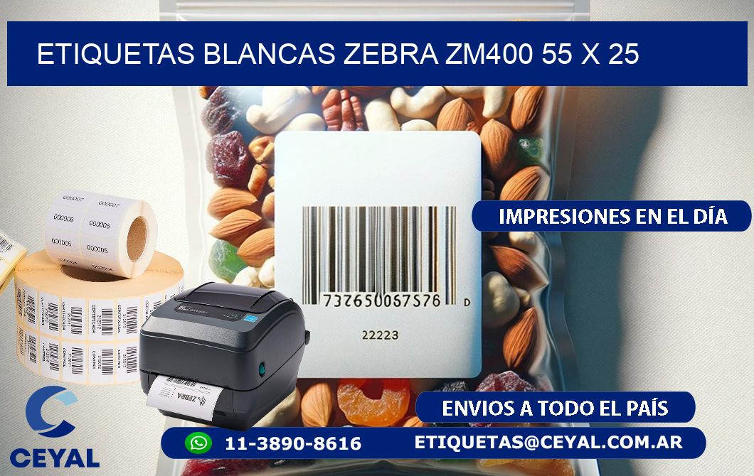 ETIQUETAS BLANCAS ZEBRA ZM400 55 x 25