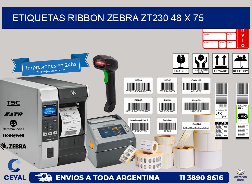 ETIQUETAS RIBBON Zebra ZT230 48 x 75