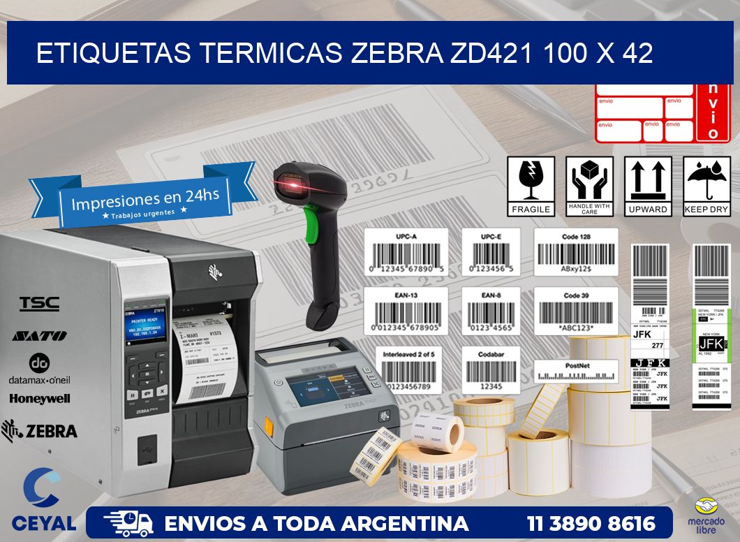 ETIQUETAS TERMICAS ZEBRA ZD421 100 x 42