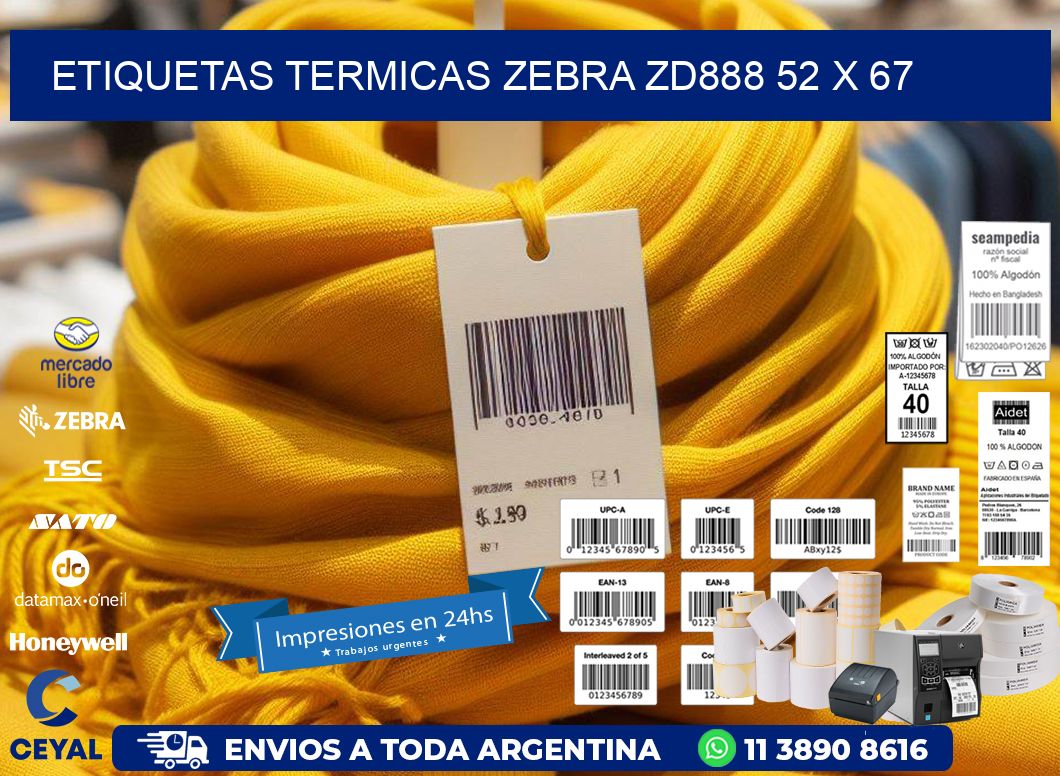 ETIQUETAS TERMICAS ZEBRA ZD888 52 x 67