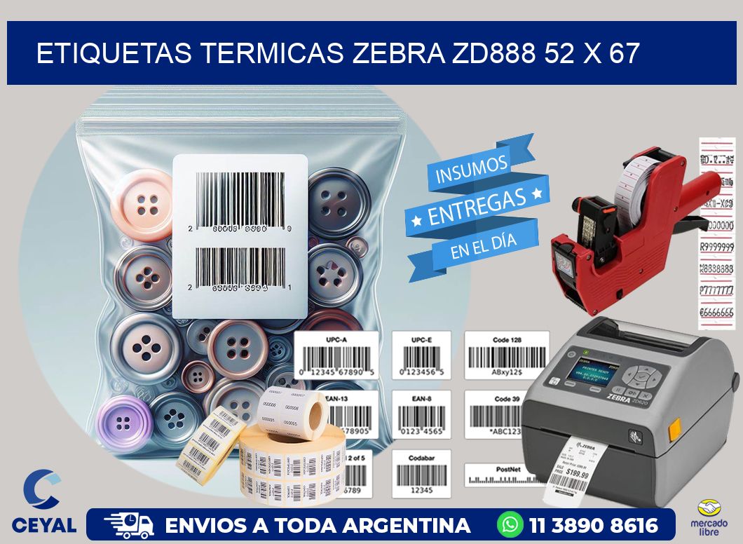 ETIQUETAS TERMICAS ZEBRA ZD888 52 x 67
