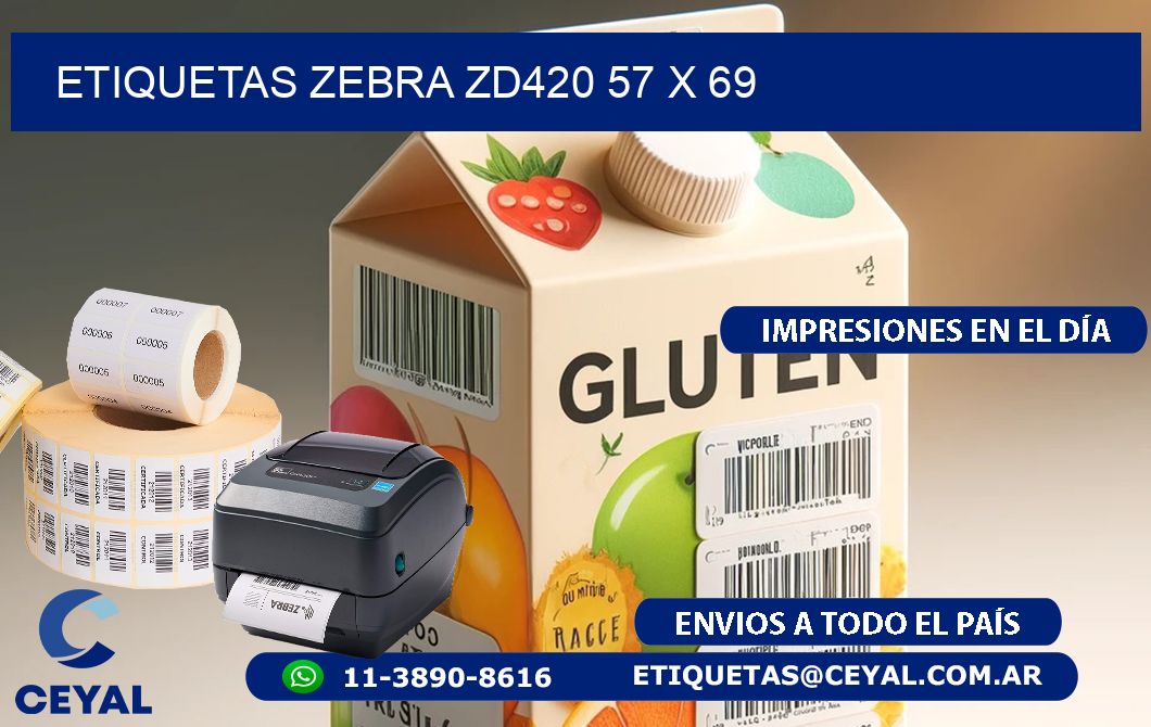 ETIQUETAS Zebra ZD420 57 x 69