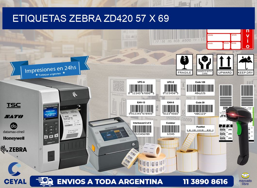 ETIQUETAS Zebra ZD420 57 x 69