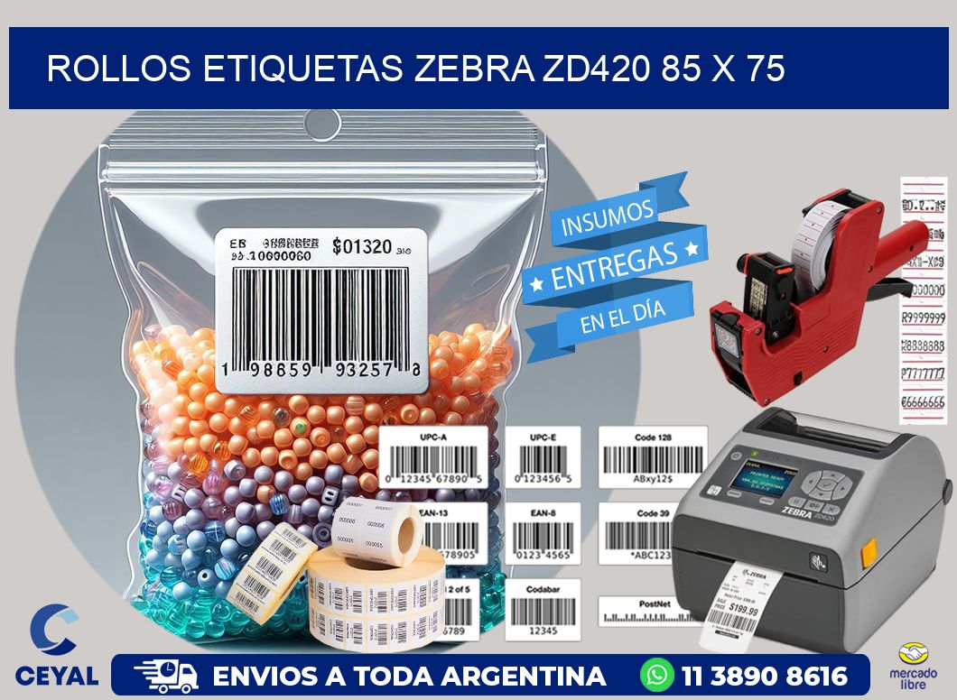 ROLLOS ETIQUETAS Zebra ZD420 85 x 75