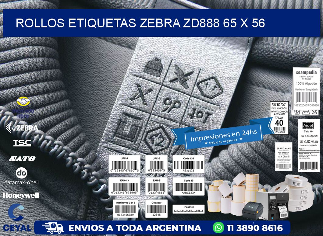 ROLLOS ETIQUETAS Zebra ZD888 65 x 56