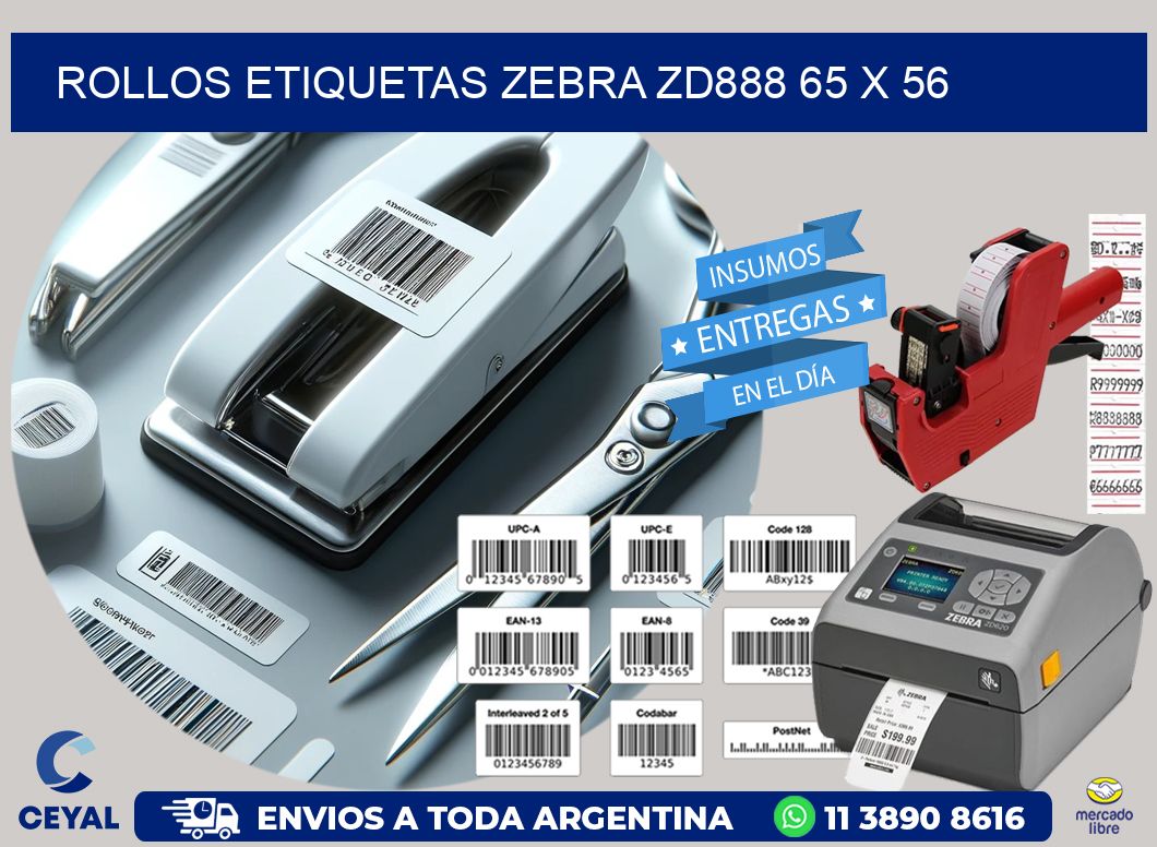ROLLOS ETIQUETAS Zebra ZD888 65 x 56