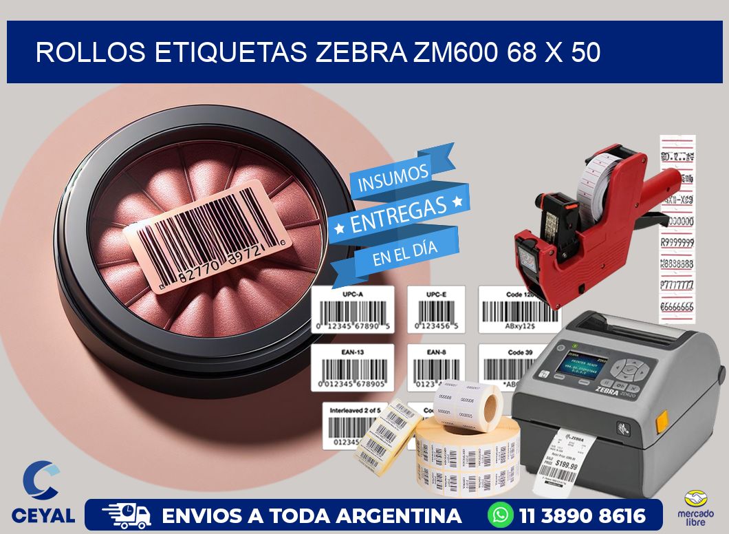 ROLLOS ETIQUETAS Zebra ZM600 68 x 50