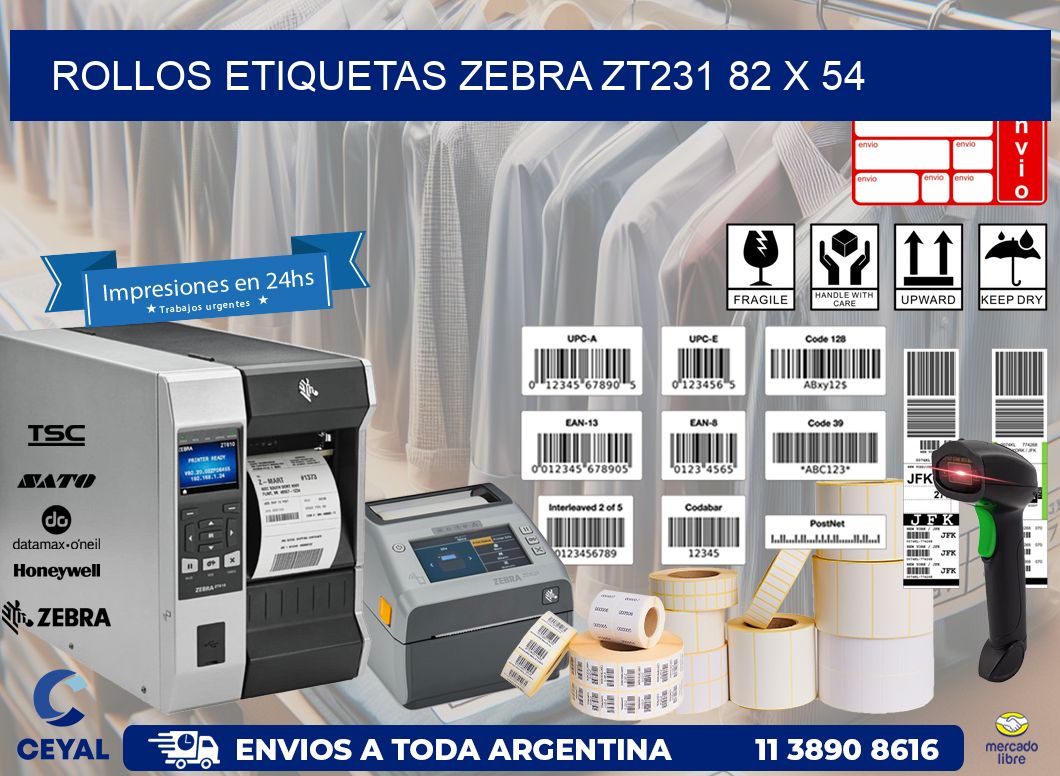 ROLLOS ETIQUETAS Zebra ZT231 82 x 54